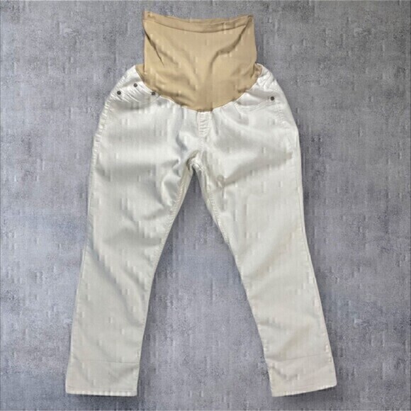 Indigo Blue Jeans Women XL Cream Stretchy Maternity Crossover Panel Skinny Pants - Picture 2 of 12
